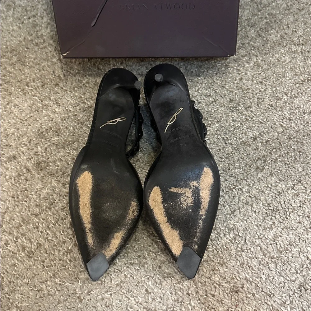 Brian Atwood Black Leather Studded Back Zip D'Orsay Ankle Band Stiletto's | 7.5